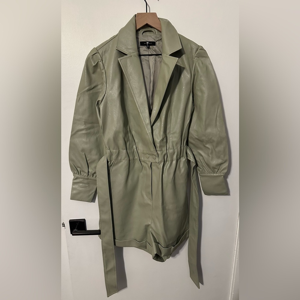 7 For All Mankind Romper Olive Green Faux Leather Coat Size M